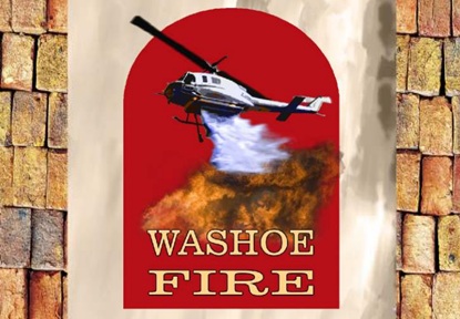 Washoe Fire booklet showing the helicopter fighting fire